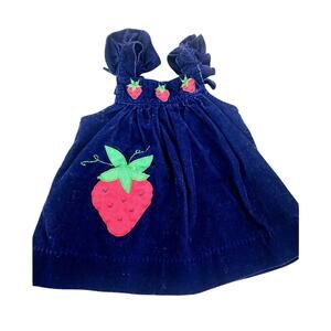 6/9M vintage Strawberry Embroidered Navy corduroy jumper